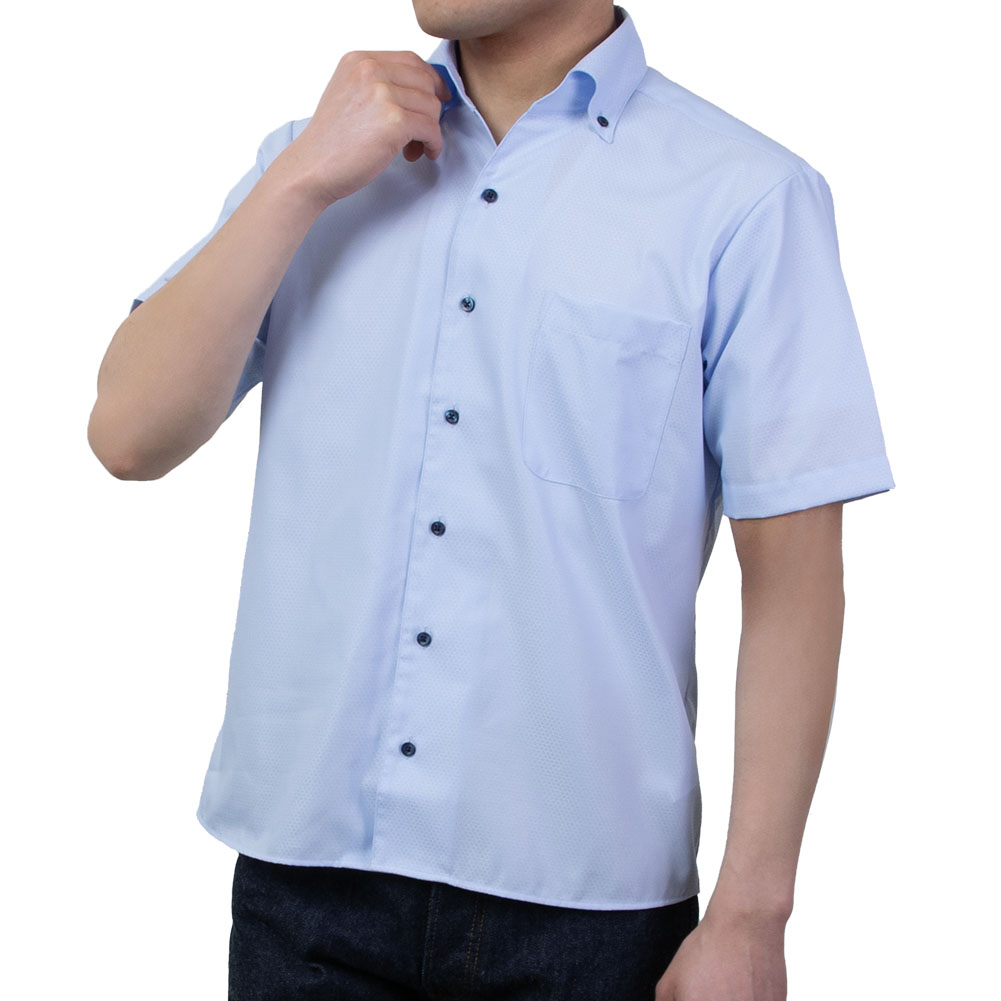 半袖ワイシャツ ストライプ ブルー ドビー 吸水速乾 エバーフィール