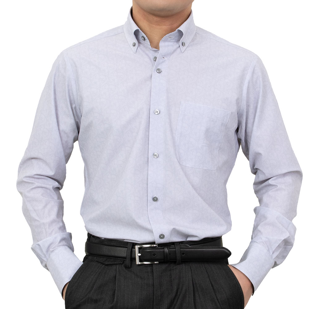 ニットシャツ(裄詰不可) スリムフィット 総柄 グレー ニット SWAN