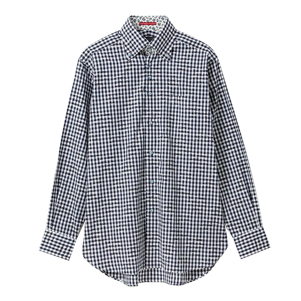 ワイシャツ ギンガムチェック ネイビー ジャカード LOUIS & CLERK