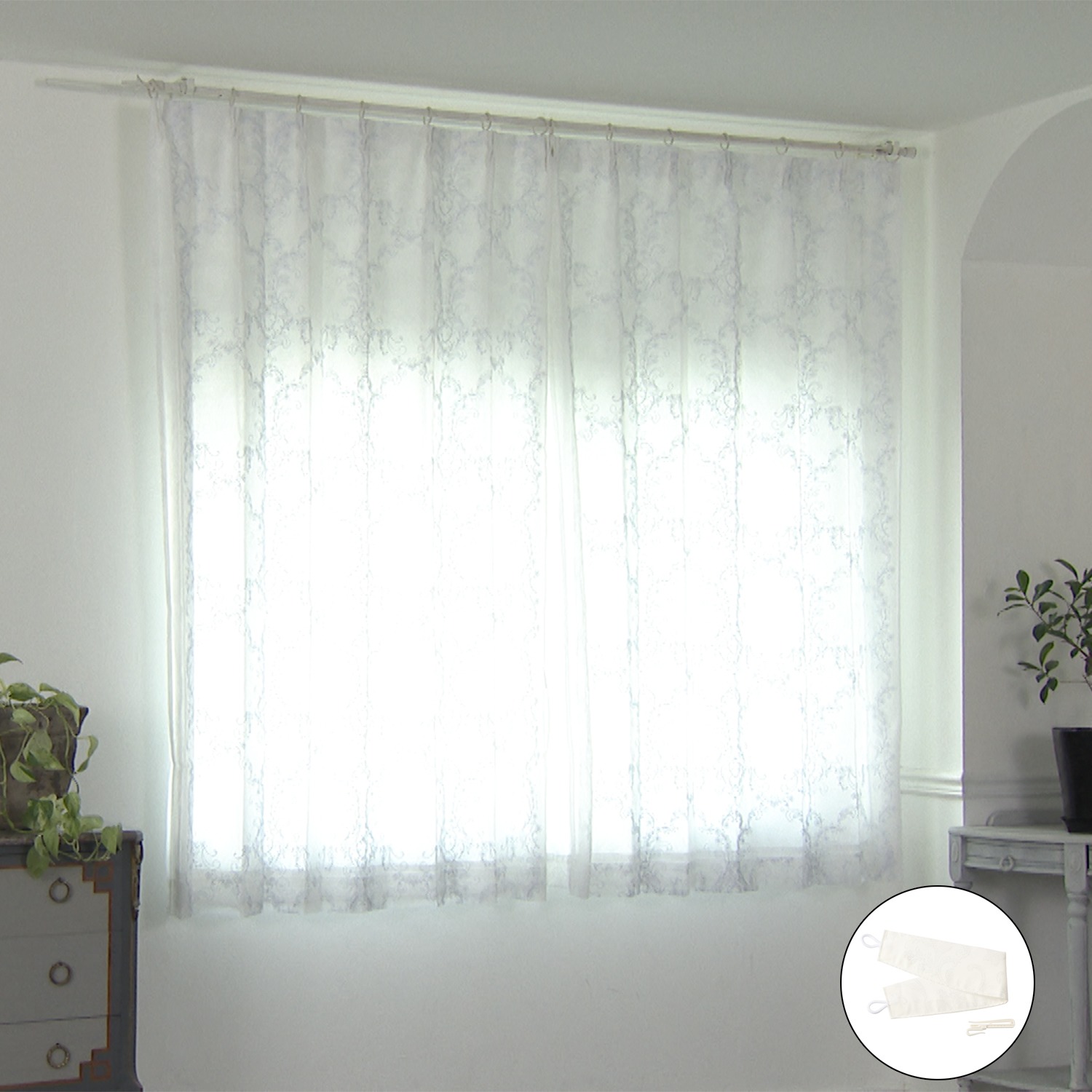 100×108cm＞ ドレッシー 箔プリント＆オーガンジー ラメ