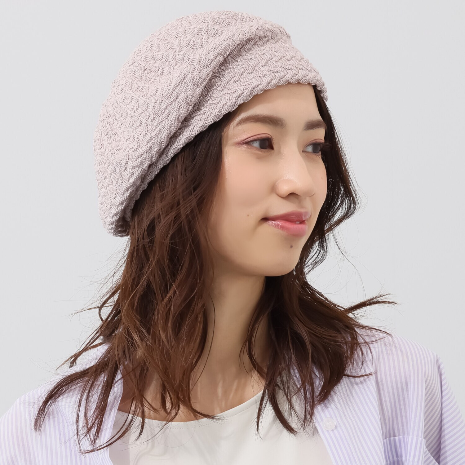 マキシン ウォッシャブル シルク100％ 幾何学柄 ニットベレー帽