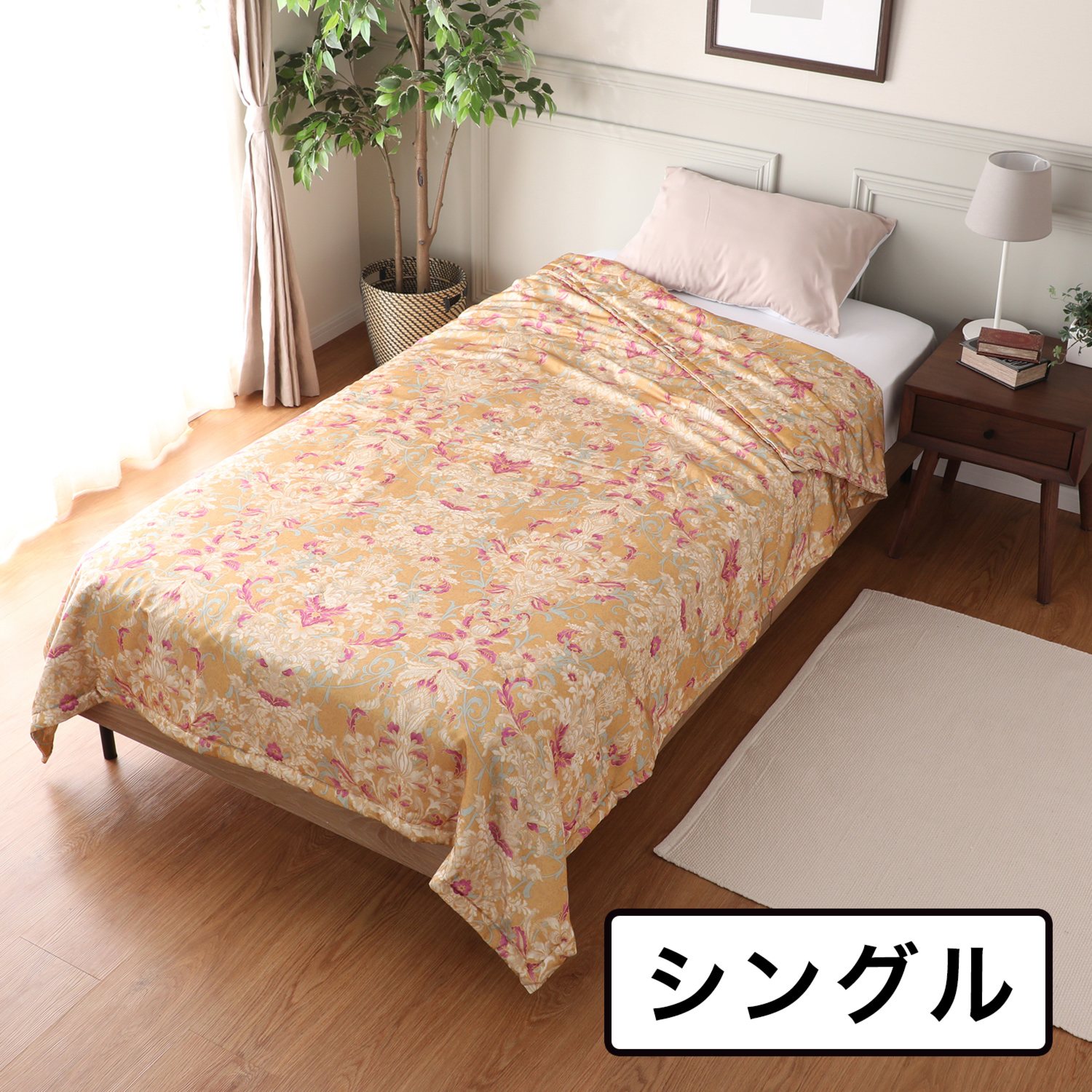 シングル＞西川 手引きシルク100％わたで至福の掛け心地 洗える真綿