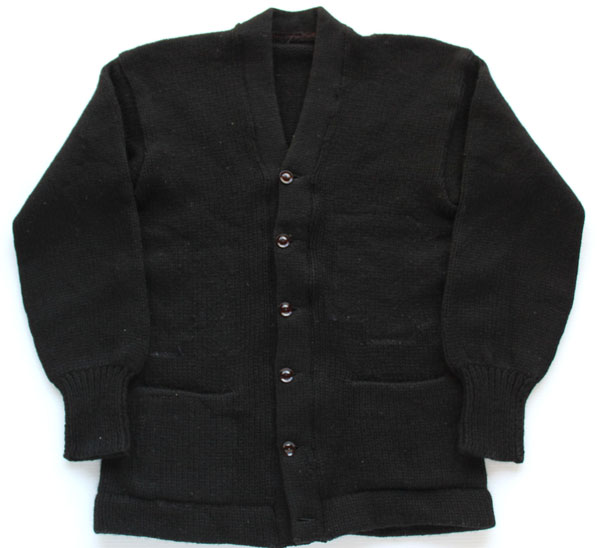 50s ローゲージニット レタードカーディガン 黒 - Sixpacjoe Web Shop