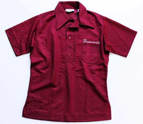 70s USA製 KingLouieキングルイ チェーン刺繍 ボウリングシャツ S