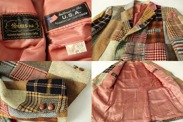 USA製 Sims Ltd. クレイジー パッチワーク ツイード テーラード