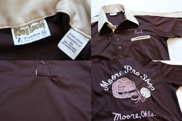 70s USA製 King Louieキングルイ チェーン刺繍 ボウリングシャツ M