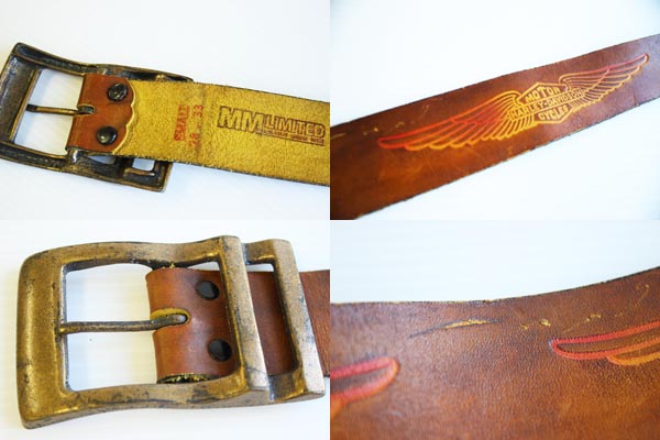 70s HARLEY-DAVIDSONハーレー ダビッドソン 型押し レザーベルト 茶 S