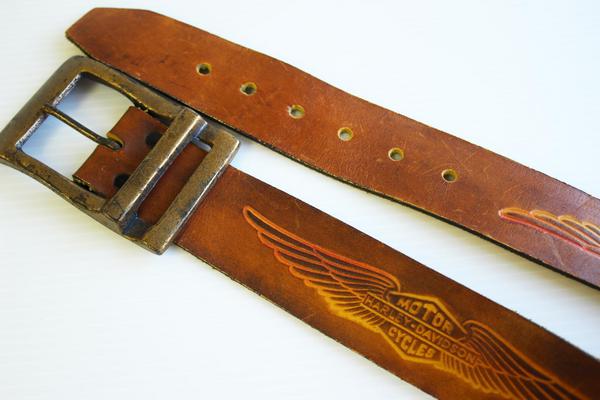 70s HARLEY-DAVIDSONハーレー ダビッドソン 型押し レザーベルト 茶 S