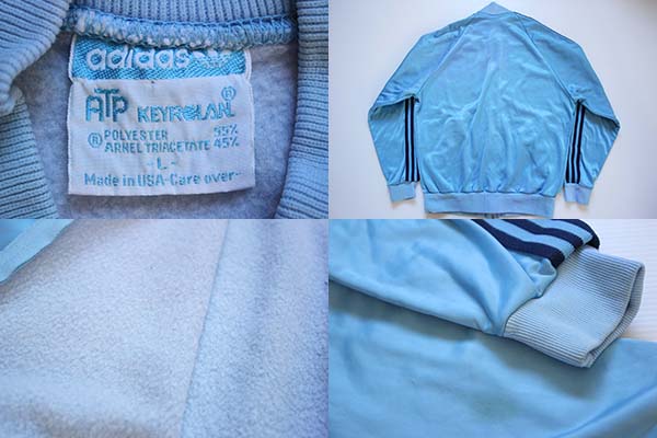 80s USA製 adidasアディダス ATP ジャージ ツートン 水色×紺 L