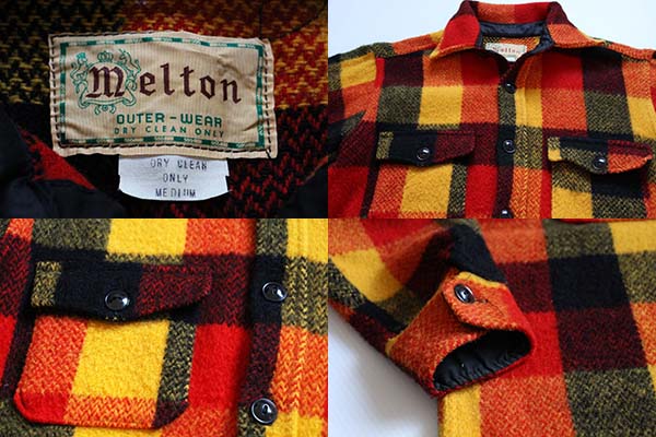 70s melton チェック ウール シャツジャケット M - Sixpacjoe Web Shop