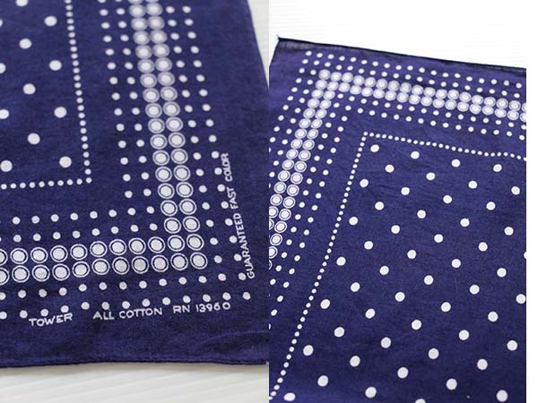 60s TOWER FAST COLOR ドット柄 コットン バンダナ 紺 - Sixpacjoe Web