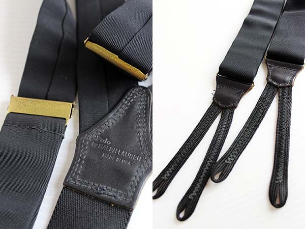 90s USA製 ポロ ラルフローレン ボタンタブ式 サスペンダー 黒