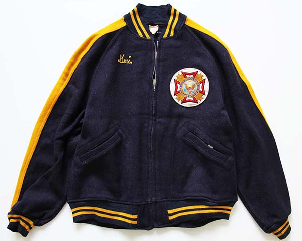 60s VFW チェーン刺繍 メルトン ウール ジップスタジャン L