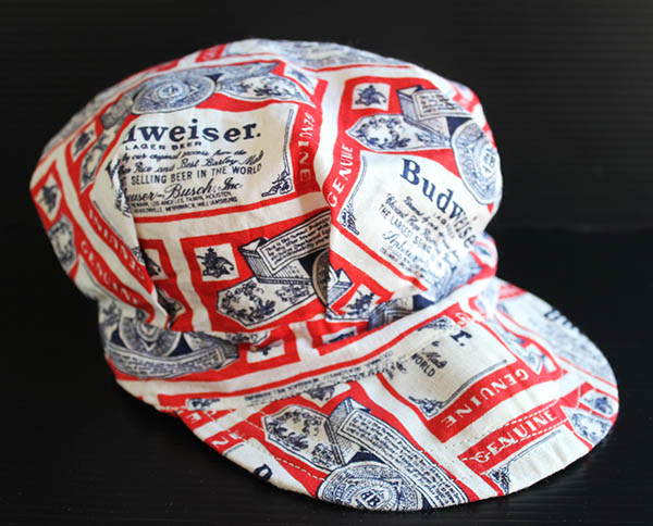 70s Budweiserバドワイザー 総柄 染み込みプリント コットンキャップ