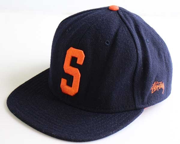 STUSSYステューシー ロゴ刺繍 ウール混 ベースボールキャップ 紺