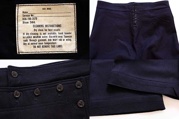 60s 米軍 U.S.NAVY メルトン ウール セーラーパンツ 濃紺 36L