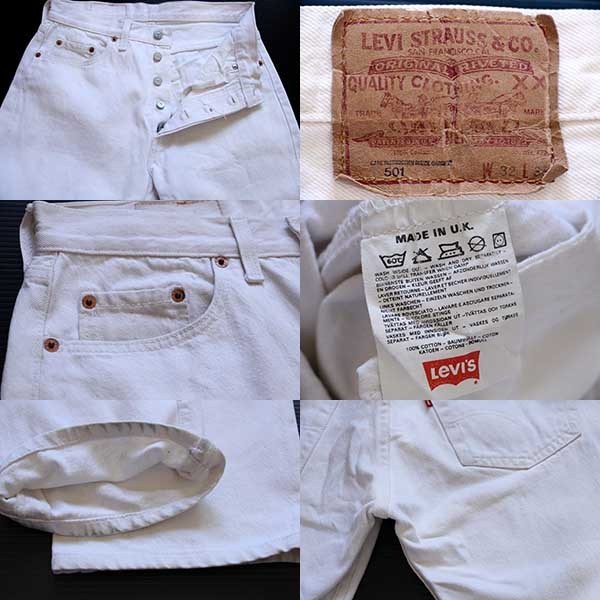 80s 英国製 Levi'sリーバイス 501 ホワイト デニムパンツ w32☆ユーロ