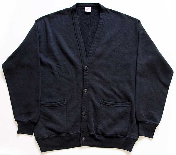 80s USA製 JERZEES 無地 パチポケ スウェット カーディガン 黒 ユニ