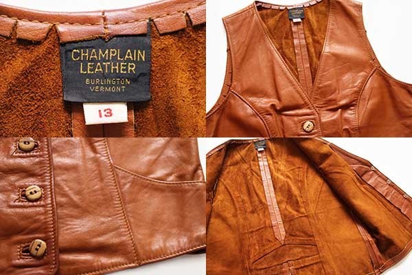 70s USA製 CHAMPLAIN LEATHER レザーベスト 茶 13 - Sixpacjoe Web Shop