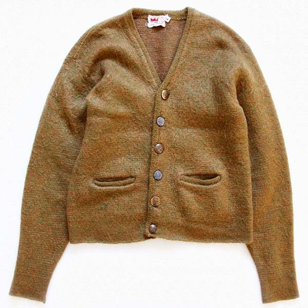 60s GRANT-CREST W.T.GRANT モヘヤ ニット カーディガン 緑×茶 M