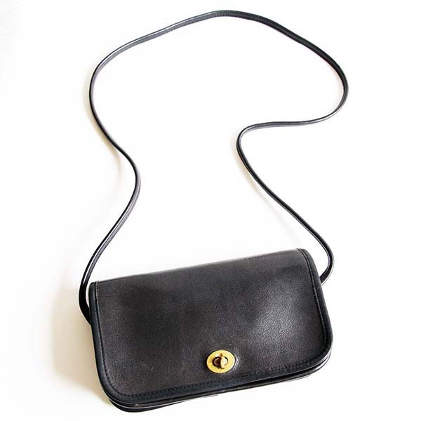 70s USA製 COACH オールド コーチ レザー ショルダーバッグ 黒☆9327