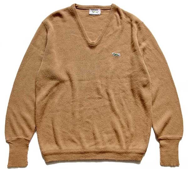 80s USA製 JCPenney The Fox ワンポイント Vネック パール編み