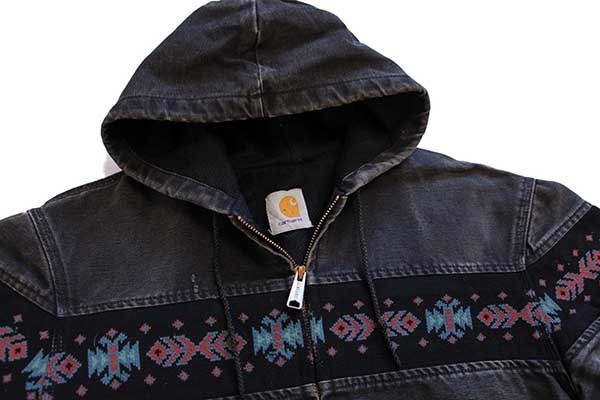 90s carharttカーハート ネイティブ柄 ニット切り替え ダック地