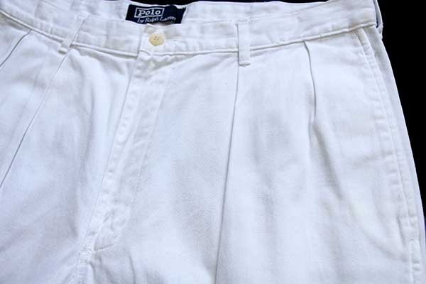 90s ポロ ラルフローレン ツータック コットン チノパン 白 w34 L30