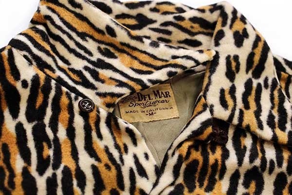 50s USA製 DEL MAR レオパード柄 オープンカラーシャツ M☆A