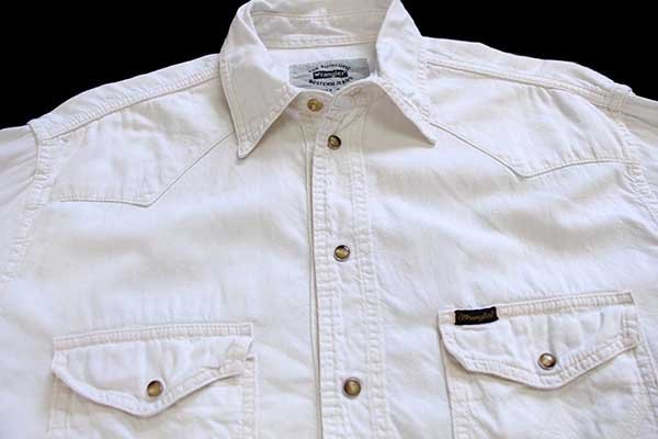 90s Wranglerラングラー カラーデニム ウエスタンシャツ 生成り