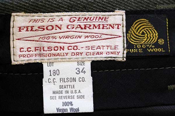 80s USA製 FILSONフィルソン ウィップコード ウールパンツ オリーブ 34