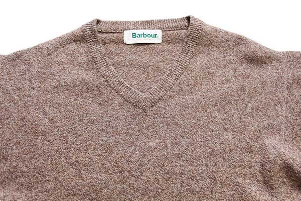 90s スコットランド製 Barbourバブアー Vネック ラムウールニット