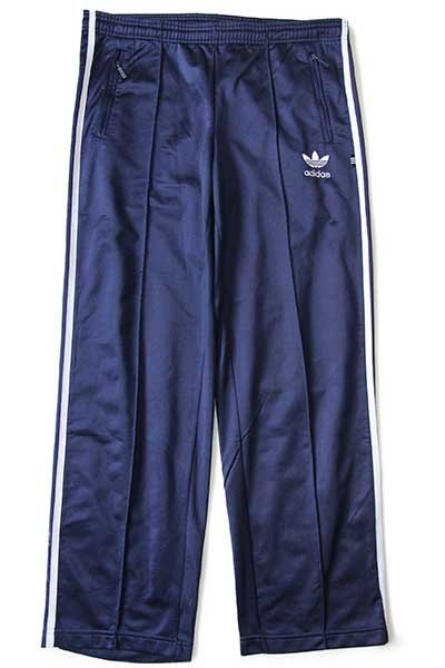 90s adidasアディダス トレフォイル ロゴ刺繍 トラックパンツ 紺×白 D3