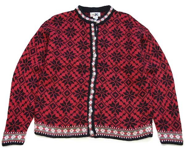 90s USA製 L.L.Bean 雪柄 ノルディック柄 ウールニット カーディガン M
