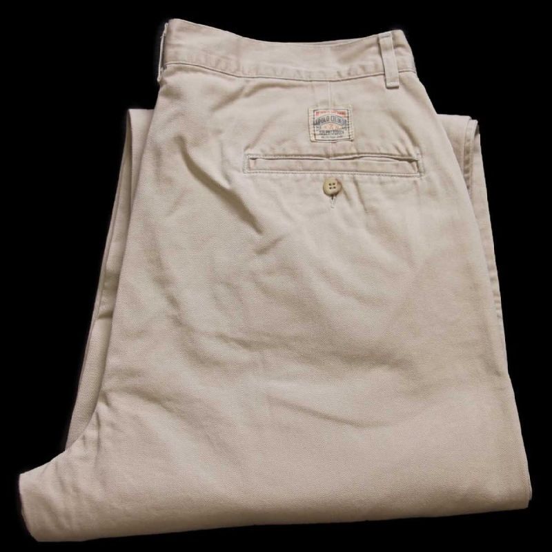 90s USA製 ポロ ラルフローレン ツータック コットン チノパン カーキ