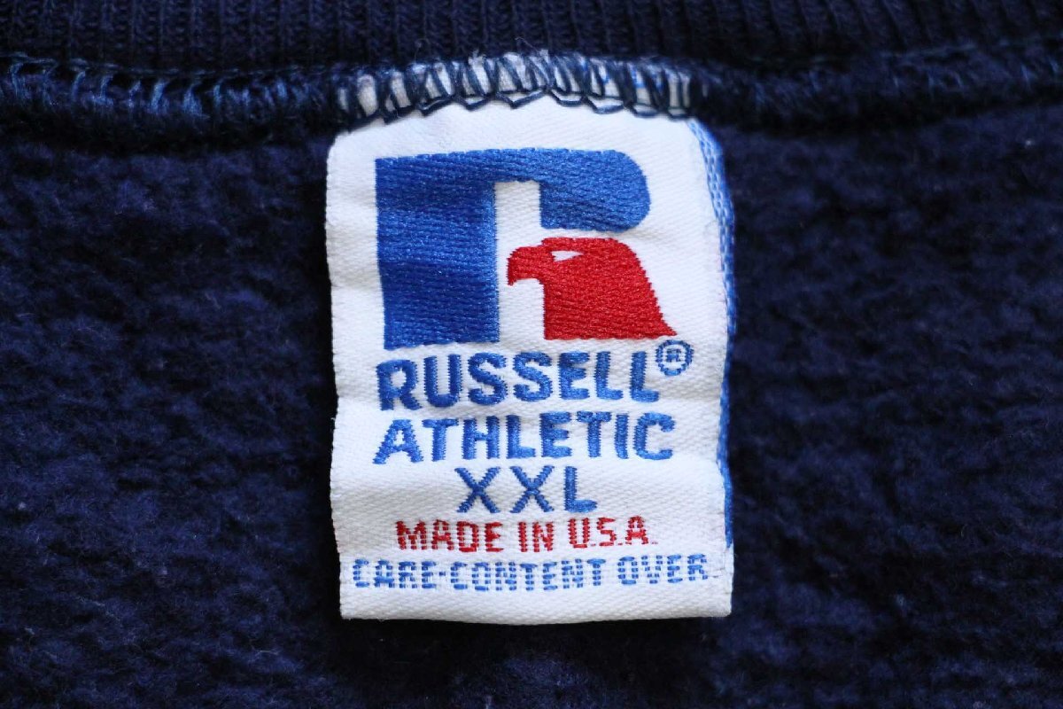 90s USA製 RUSSELLラッセル 無地 前V スウェット ナス紺 XXL☆01 特大