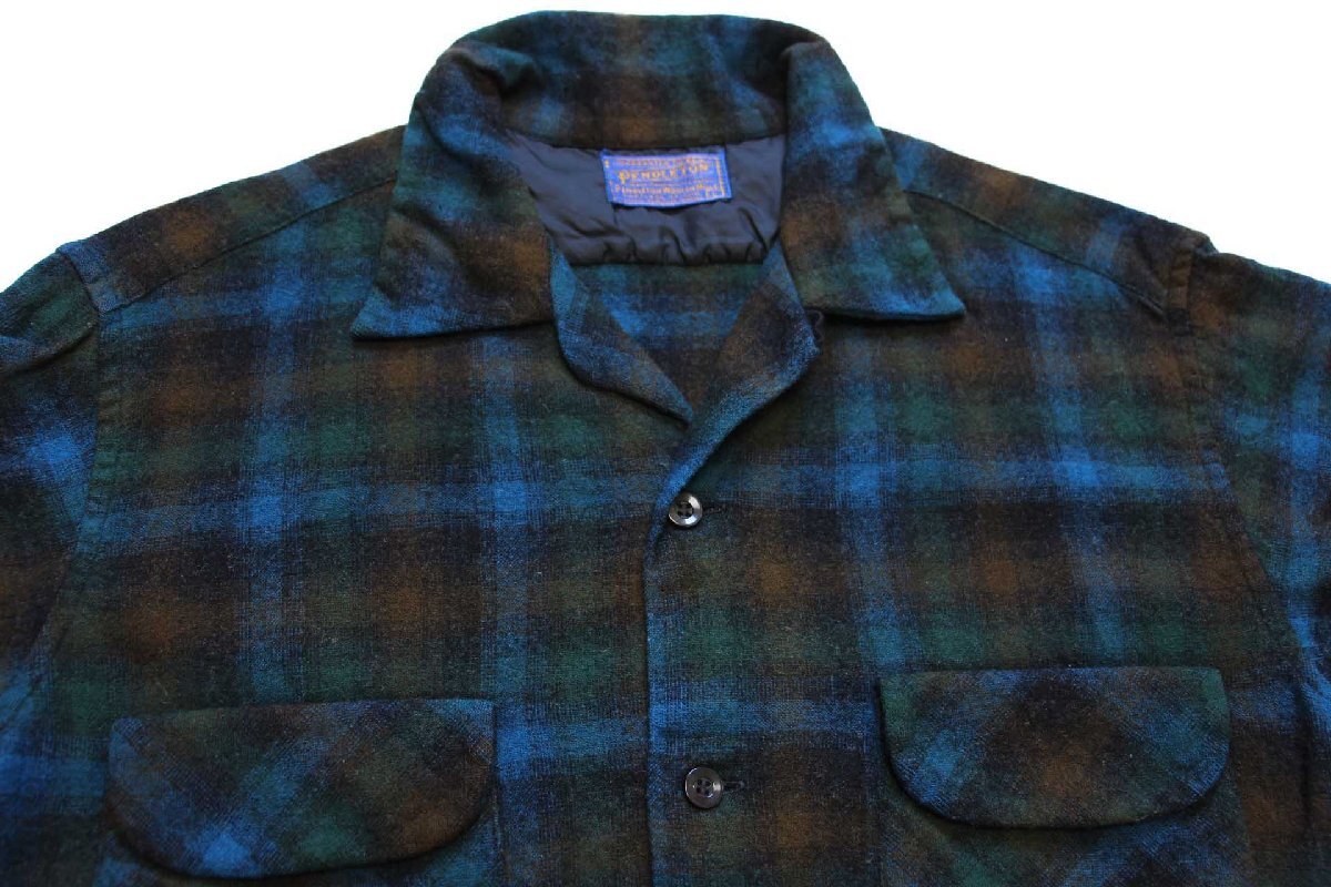 60s PENDLETONペンドルトン オンブレチェック オープンカラー ウール