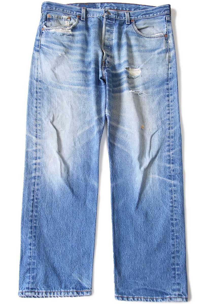 90s USA製 Levi'sリーバイス 501 ダメージ デニムパンツ ヒゲ W40 L32