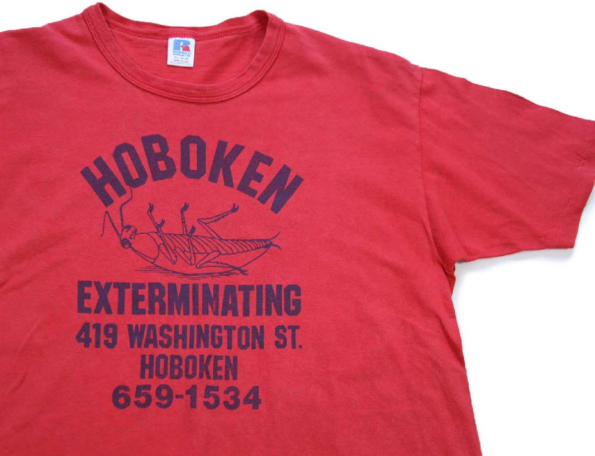 90s USA製 RUSSELLラッセル HOBOKEN EXTERMINATING コットンTシャツ 赤