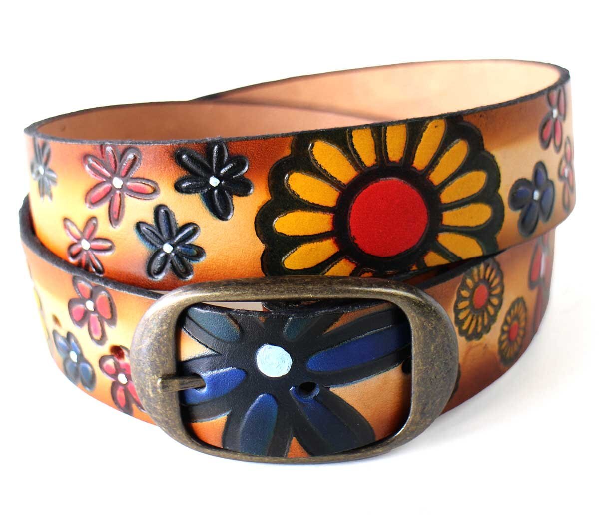 新品☆USA製 BRACKNEY LEATHER WORKS 花柄 型押し ペイント レザー