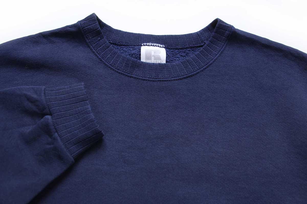 90s USA製 RUSSELLラッセル 無地 針抜きリブ スウェット 紺 L