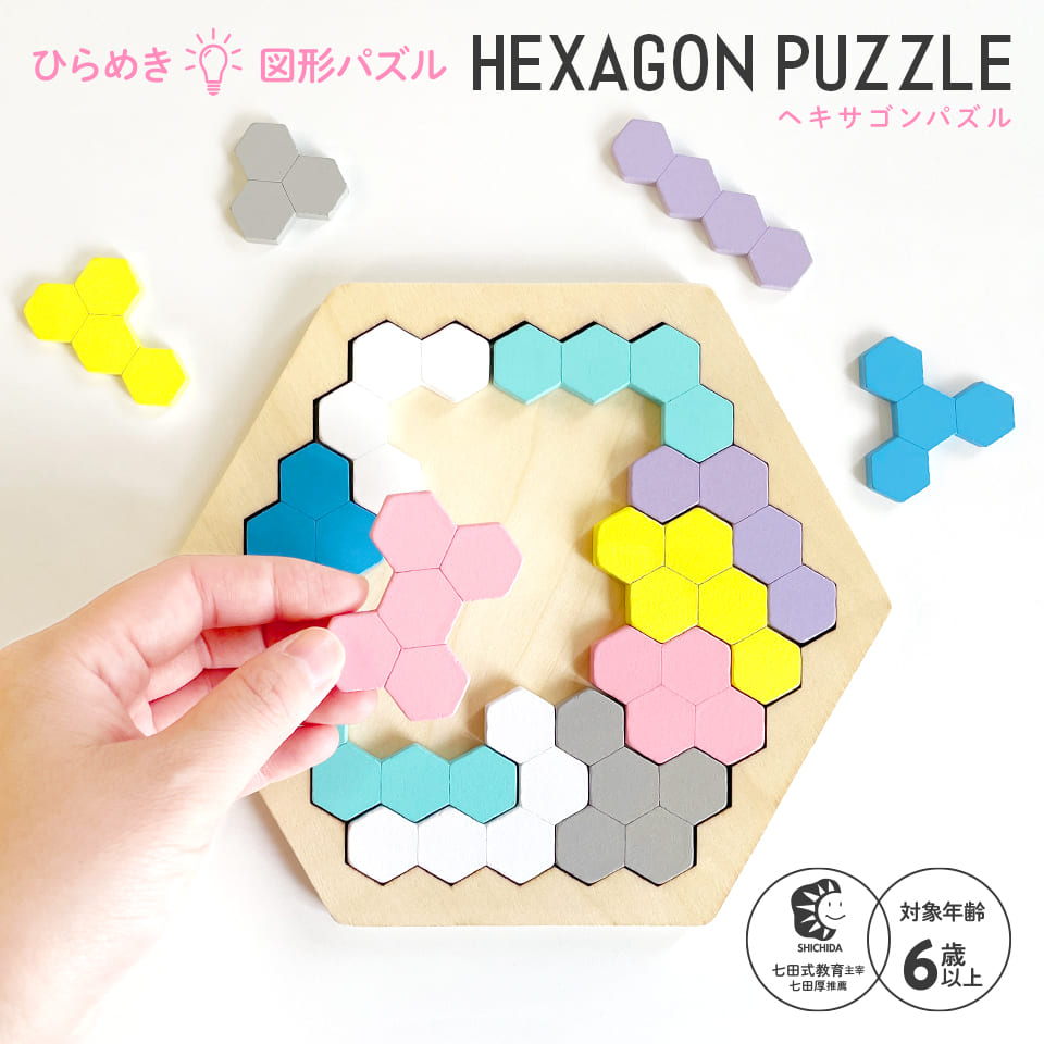 木製！ひらめき 図形パズル HEXAGON PUZZLE（ヘキサゴンパズル