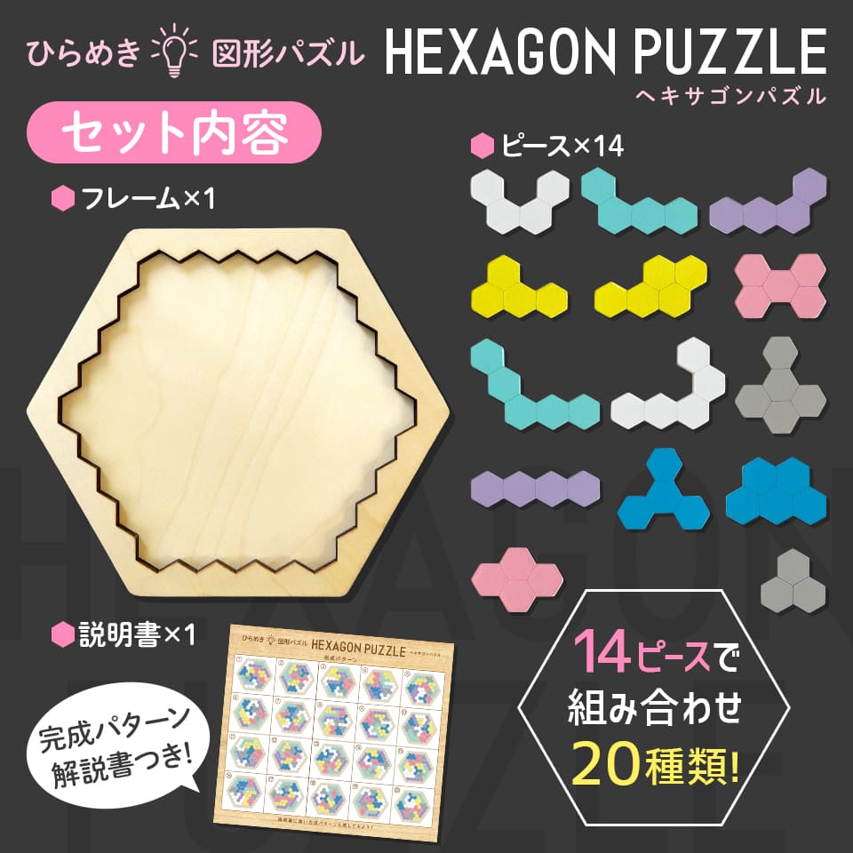 木製！ひらめき 図形パズル HEXAGON PUZZLE（ヘキサゴンパズル