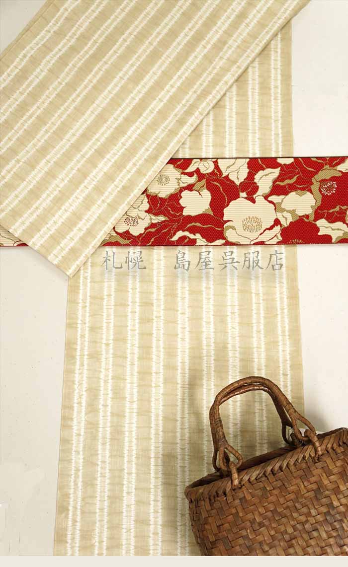 半幅帯：本場筑前博多織 福岡県知事賞受賞柄 リバーシブル 椿