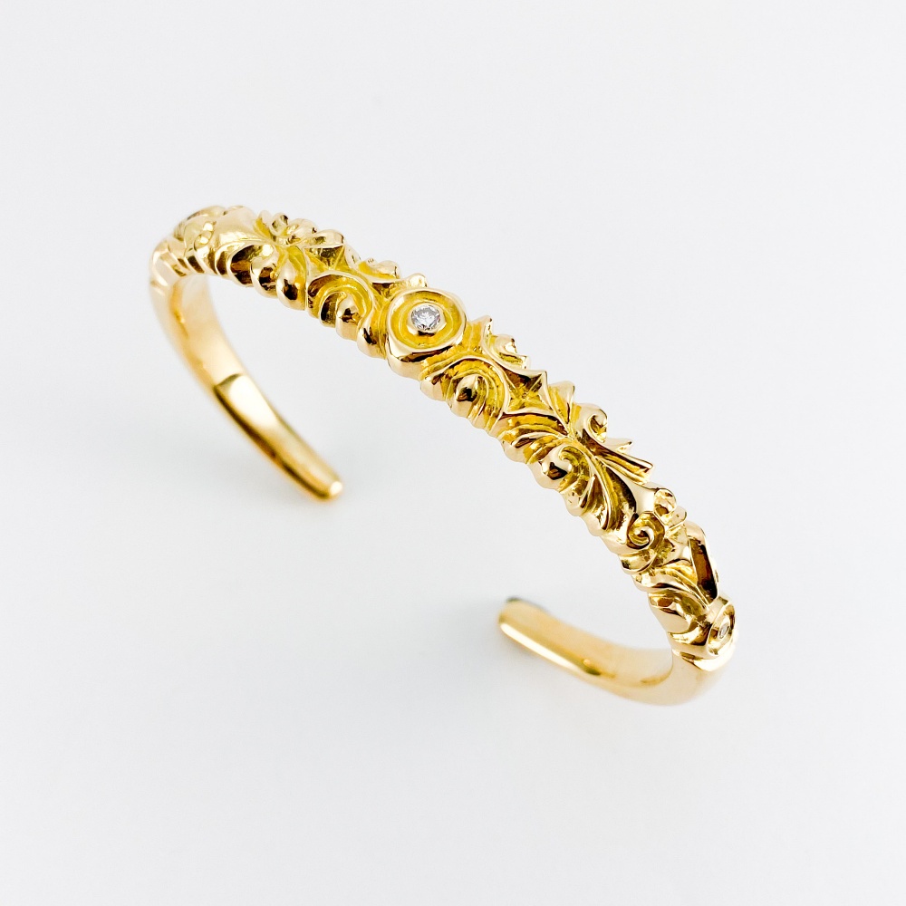 Three Round Roman 3Diamonds K20 Gold Bangle 042 | ターコイズ