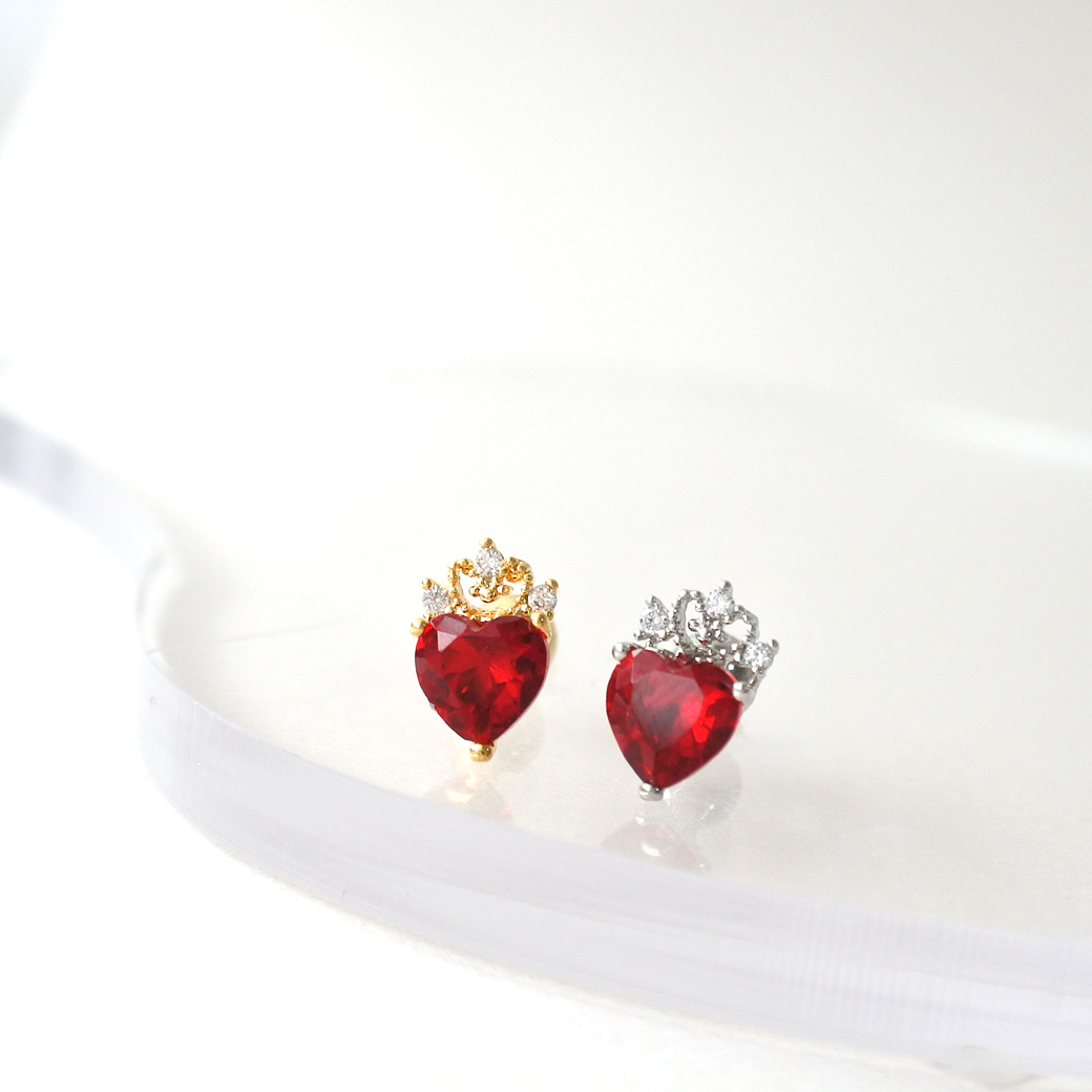 14G 16G ］透明感のあるキレイ色 レッド キュービック ハート モチーフ