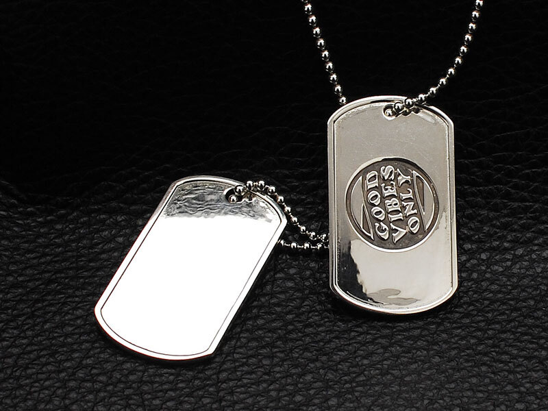 シルバー925ドッグタグ Good vibes only/W Plate/DEFi MEANINGFUL