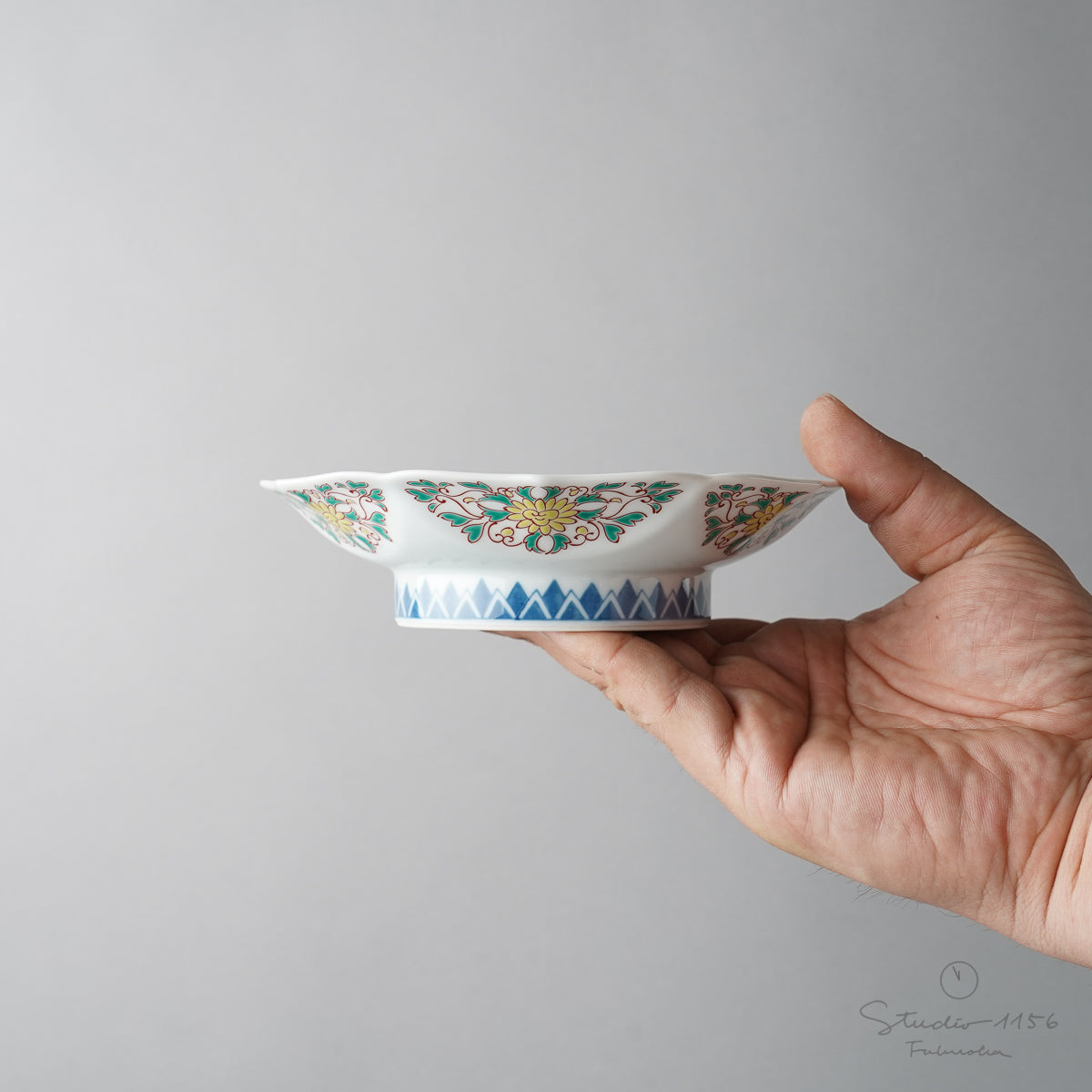 鍋島焼 其泉 色鍋島麻葉紋銘々皿 3枚 箱なし 鍋島焼 其泉 色鍋島麻葉紋