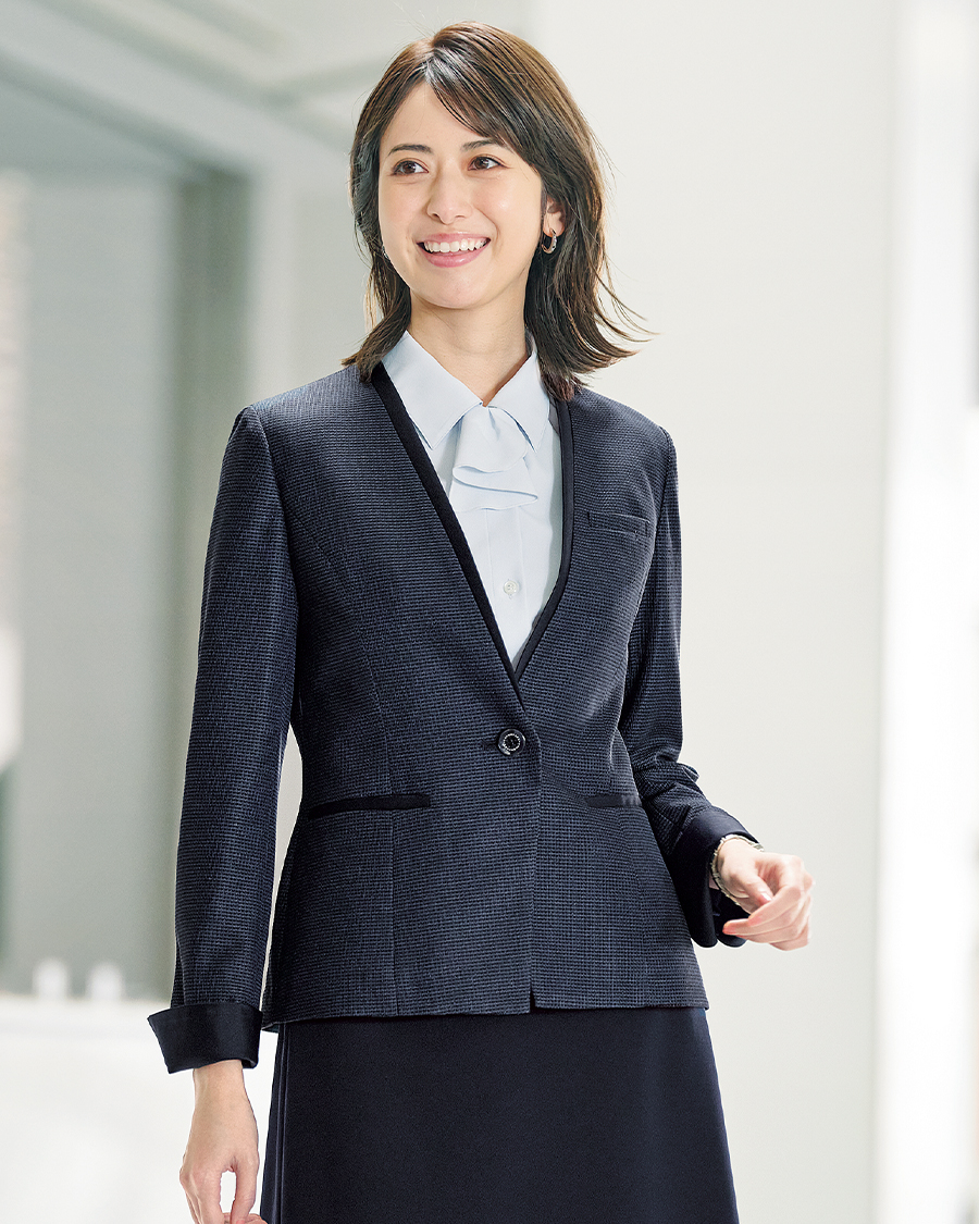 ツイーディ・ニット】 ツイード風ノーカラージャケット | ユニフォーム