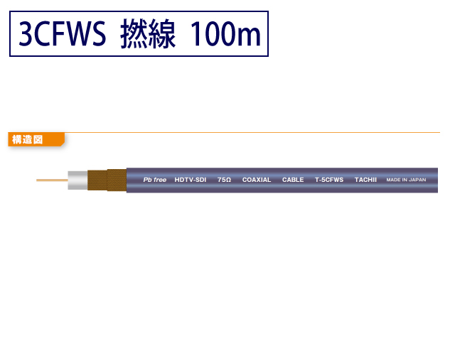 3CFWS 可動用 12G/3G/HD-SDI対応同軸 ケーブル 100m 黒色 撚線 TCX